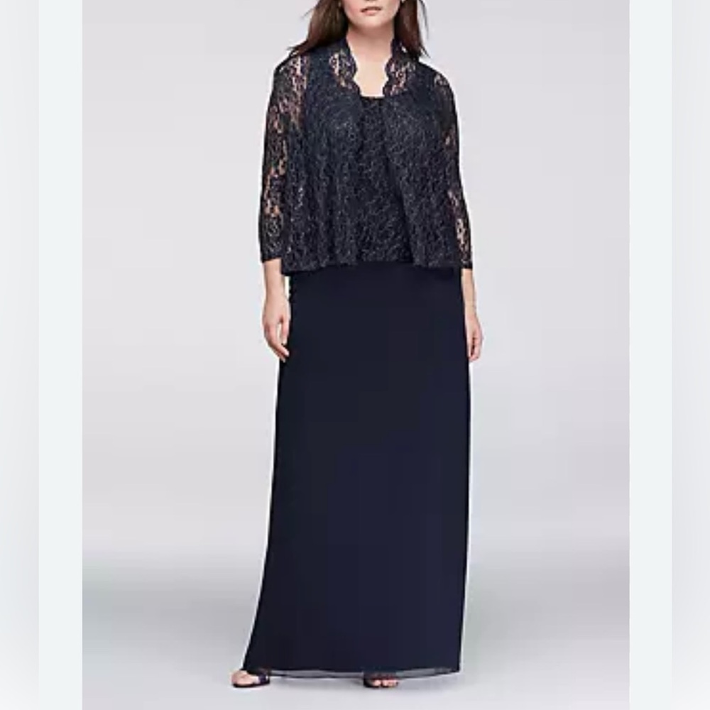 ONYX NITE NWT Mother of Bride Event 2PC Lace/Chiffon Navy/Gold Metallic Gown 20W